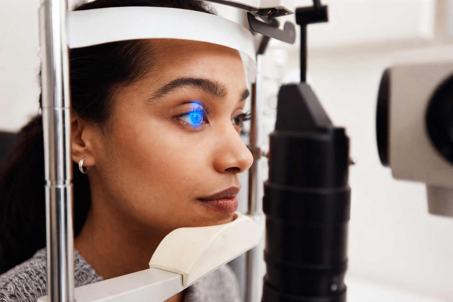 Ophthalmologist performing a slit-lamp eye examination