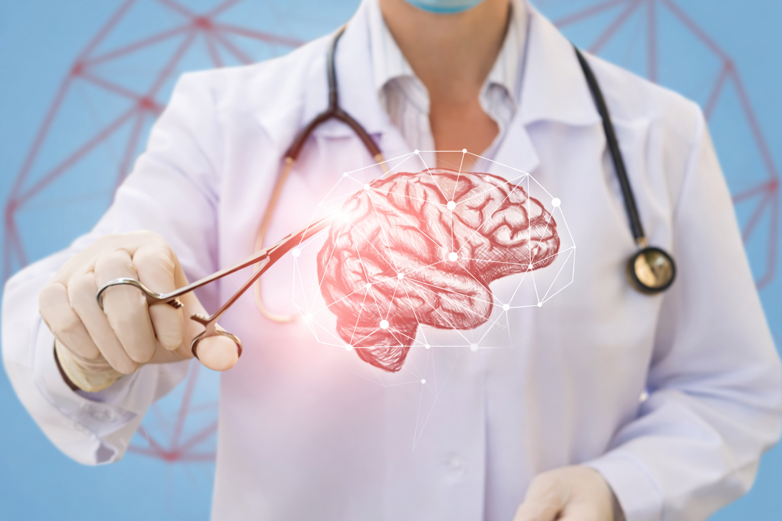 Neurosurgical team operating with microscope precision
