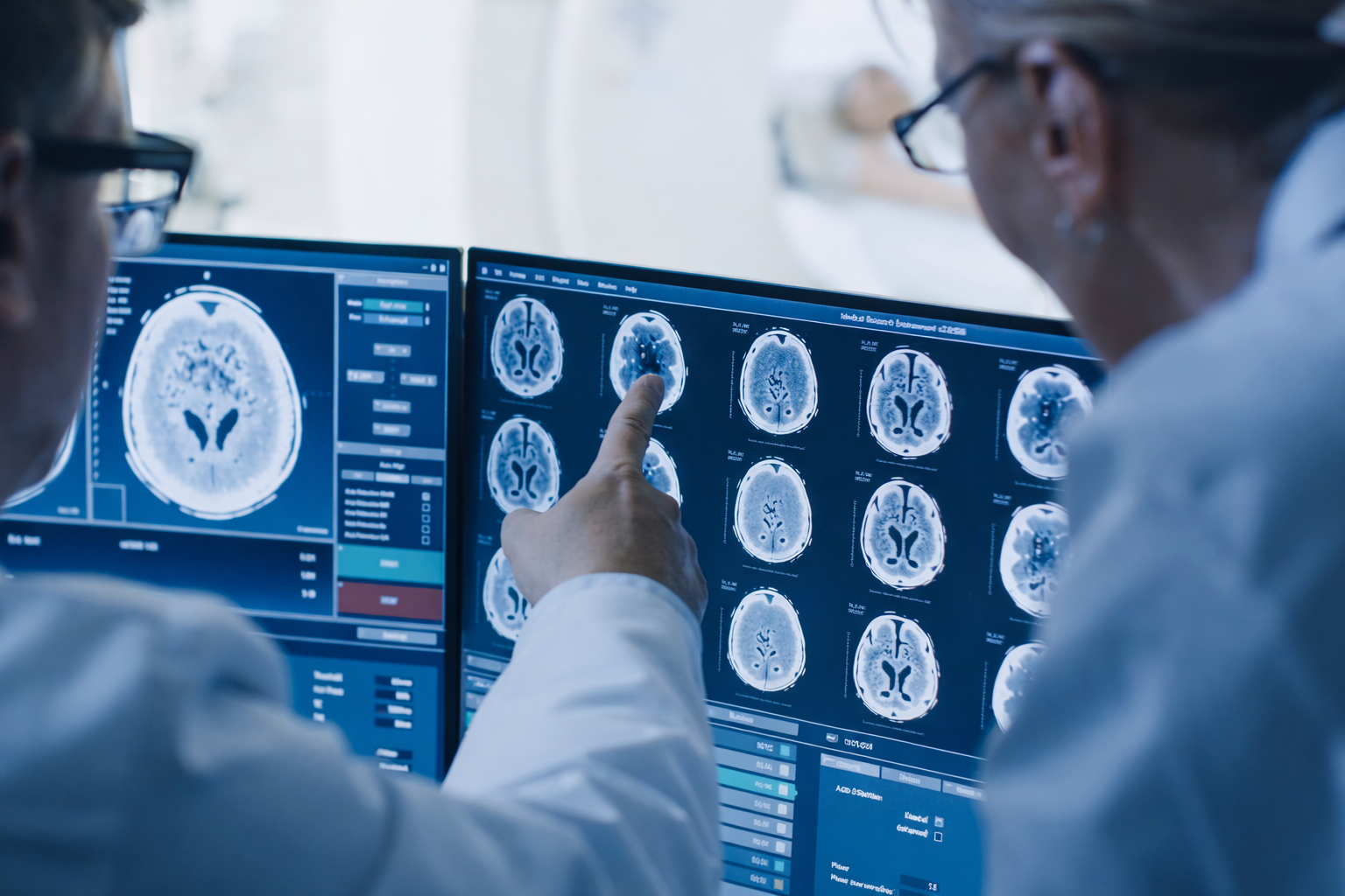 Oncologist consulting with cancer patient in care ward